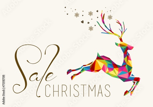 Christmas sale colorful reindeer vintage hang tag