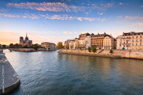 Seine and Notre Dame in Paris, France.