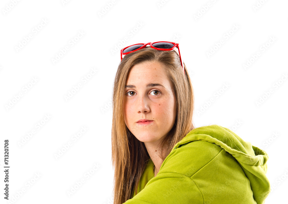 Young blonde girl over white background Young blonde girl over white background