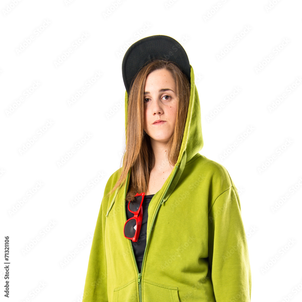 Pretty young girl wearing urban style with skateboard Pretty young girl wearing urban style with skateboard