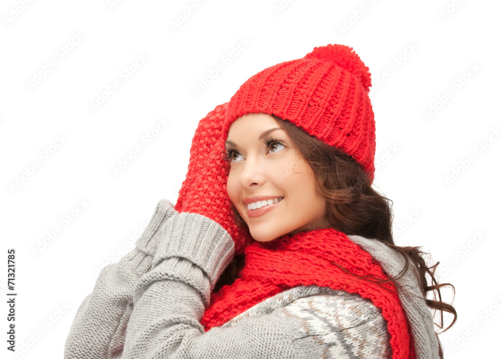 beautiful asian woman in hat, scarf and mittens beautiful asian woman in hat, scarf and mittens