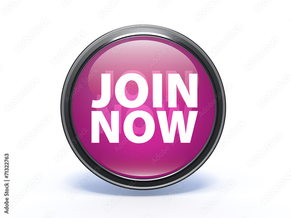 Join now circular icon on white background Join now circular icon on white background