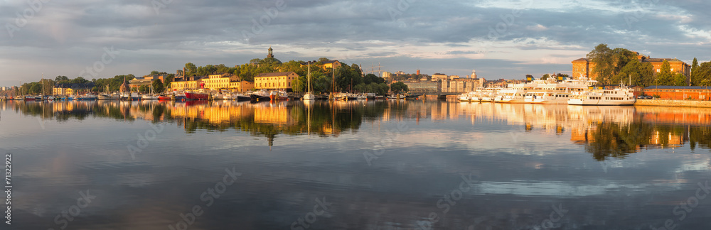 Panoramic image of Stockholm and Skeppsholmen island.