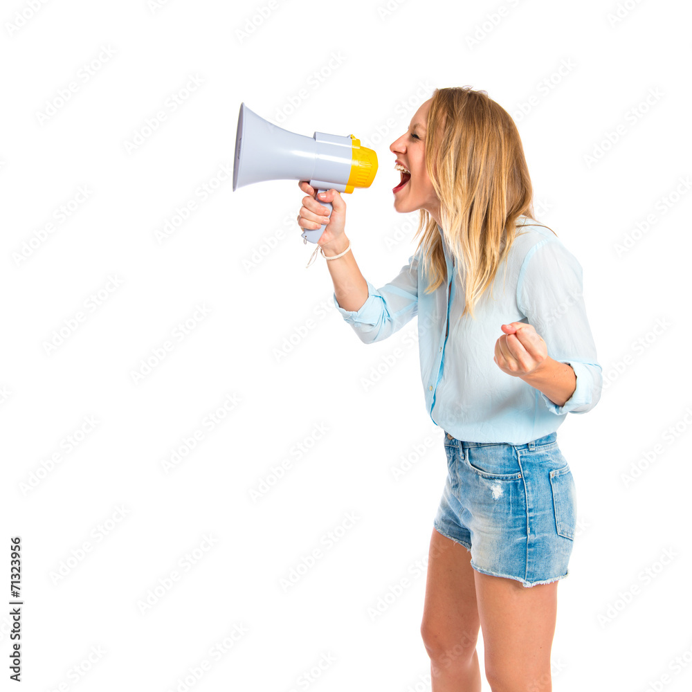 Girl shouting over isolated white background Girl shouting over isolated white background