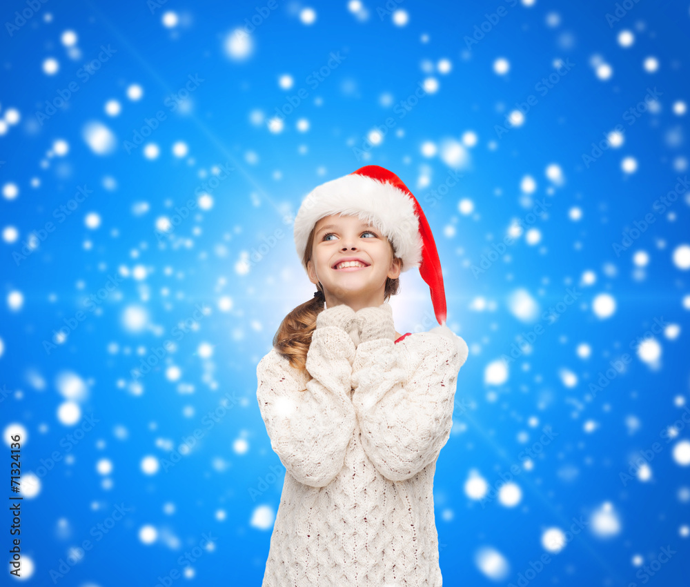 dreaming girl in santa helper hat dreaming girl in santa helper hat