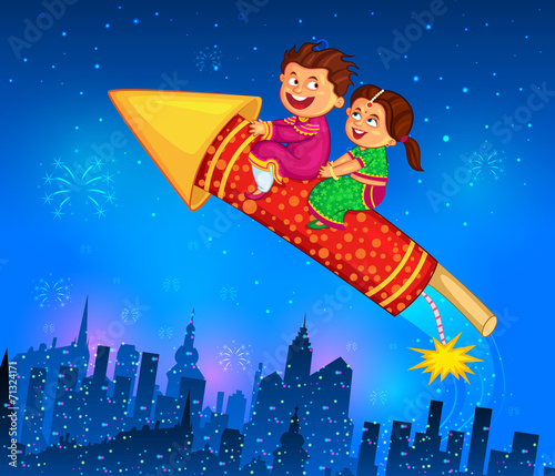Kids enjoying firecracker celebrating Diwali