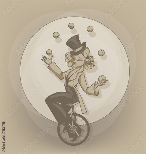 Pinup equilibrist juggling balls