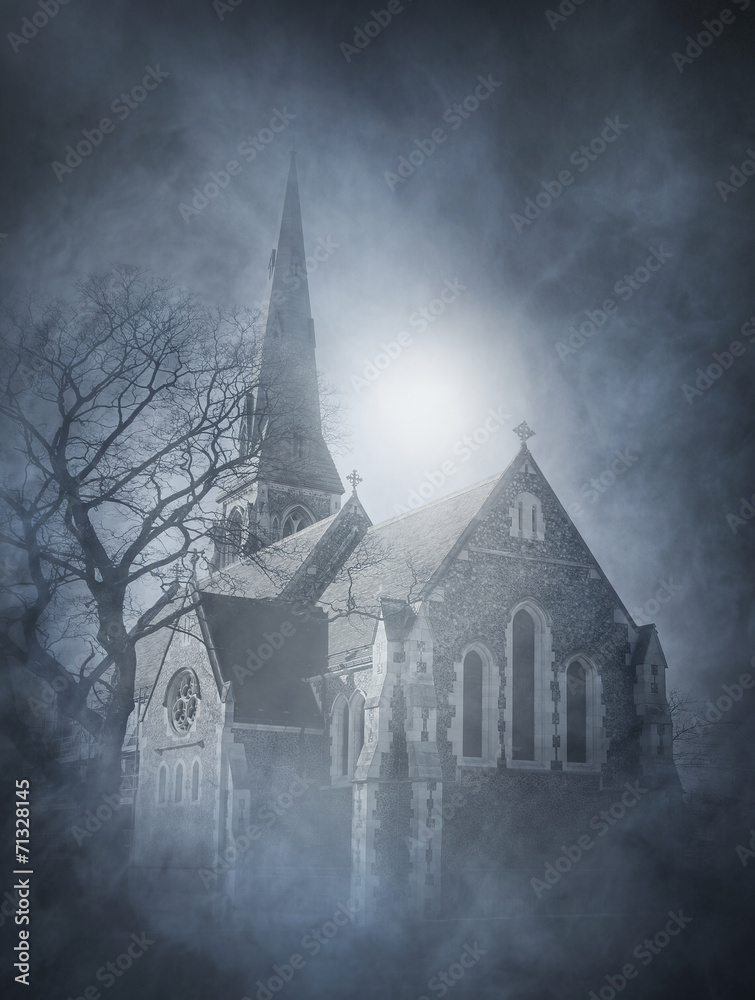 Fototapeta premium Halloween background with a spooky and ancient church