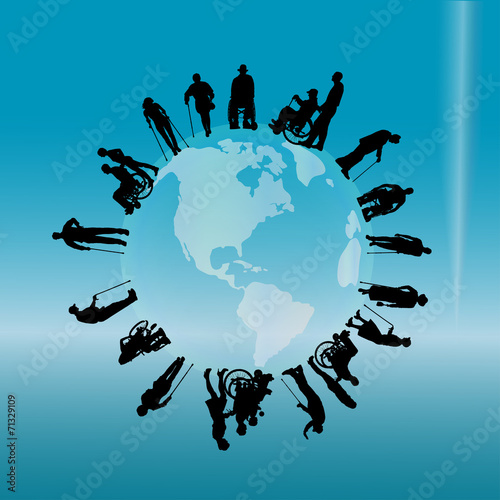 Vector silhouette of a disabled people.
