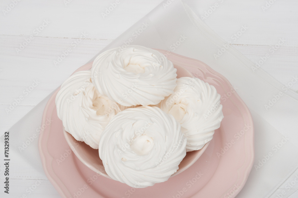 Meringue. Sweet Dessert Made From Whipped Egg Whites And Sugar.