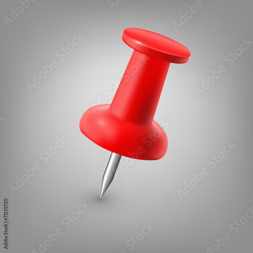 Red push pin isolated, vector.