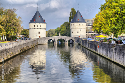 Εκτύπωση καμβά Medieval Broel Towers and old bridge in Kortrijk city