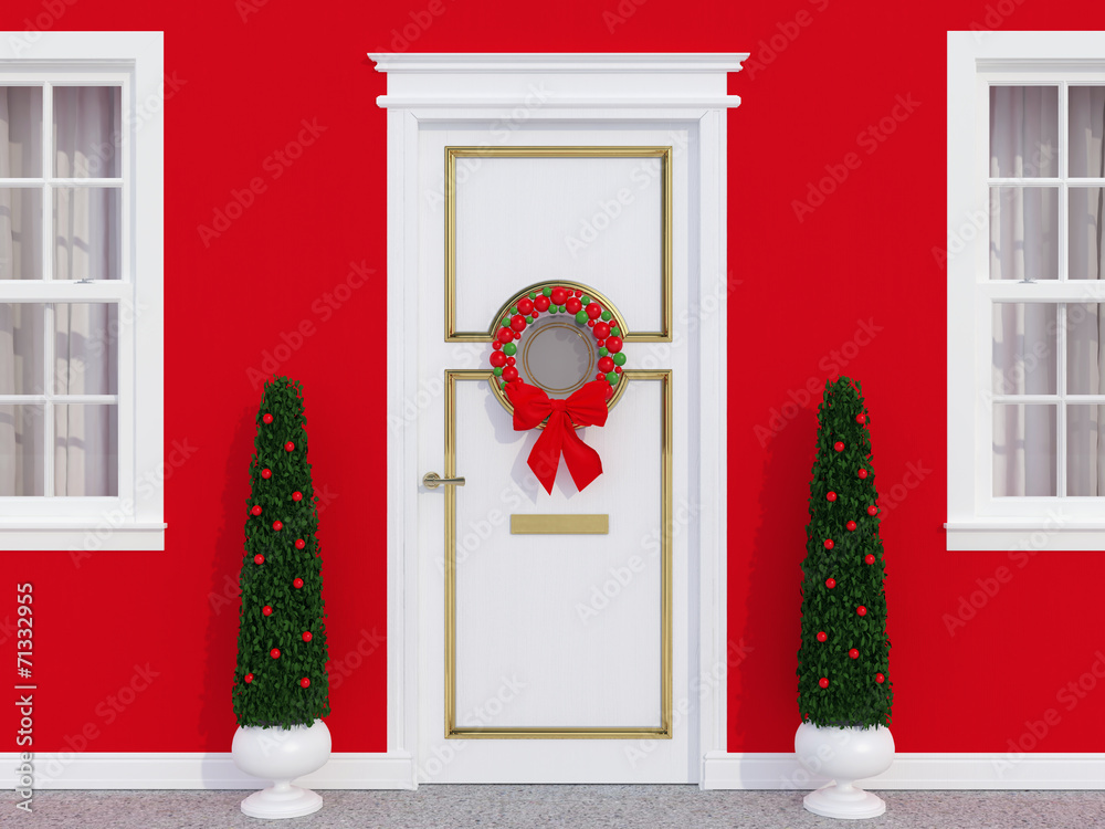 Fototapeta premium Front door with wreath.