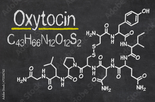 Schiefertafel mit der chemischen Formel von Oxytocin photo