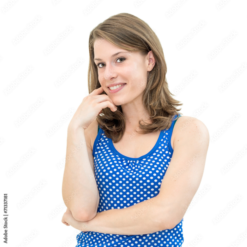 smiling young woman standing isolated on white background. smiling young woman standing isolated on white background.