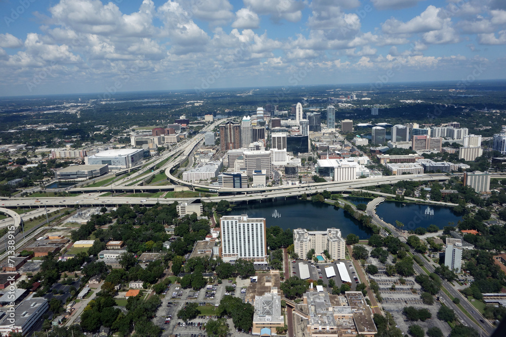 Aerial view of the downtown Orlando, Florida skyline