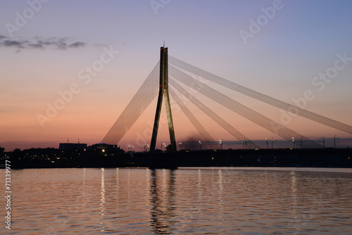 cable bridge at a sunset