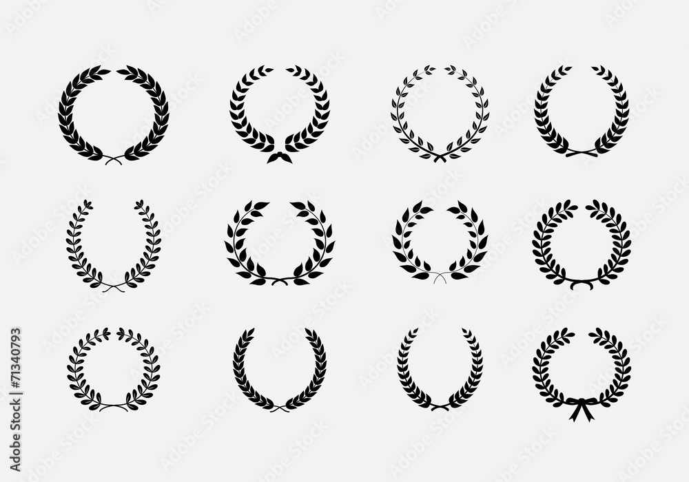 Set of wreaths: wheat circular laurel heraldry reward achievemen Set of wreaths: wheat circular laurel heraldry reward achievemen