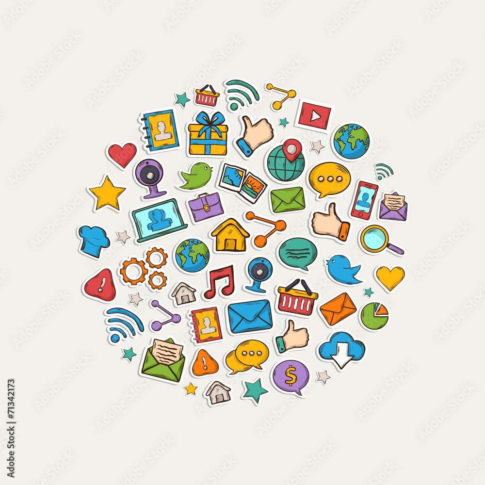 Sticker mobile apps set in the form of circle Sticker mobile apps set in the form of circle