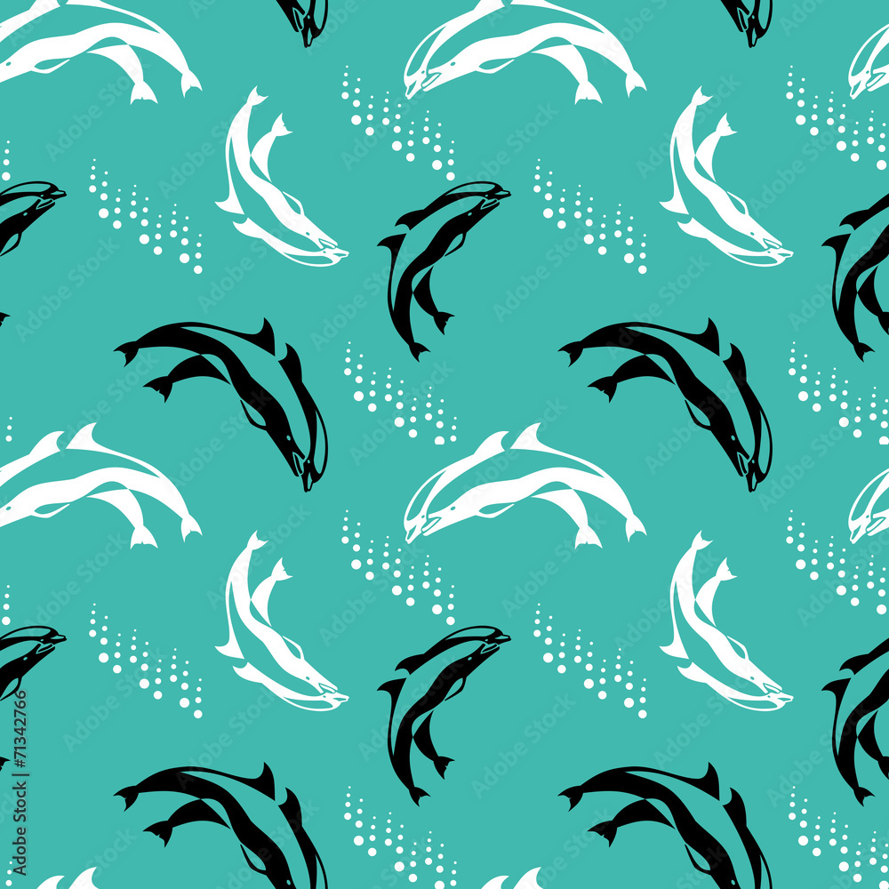 Naklejka premium Seamless pattern with dolphins