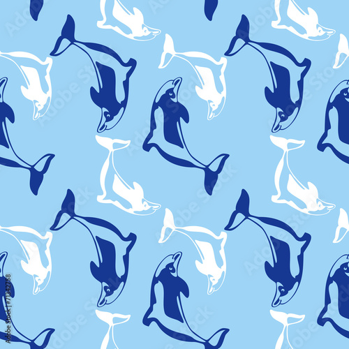 Seamless pattern with dolphins