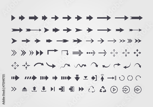 Big set of different vector arrows isolated on white background