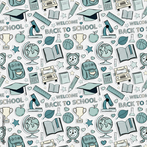Sticker school pattern. Themed design with different elements:ha