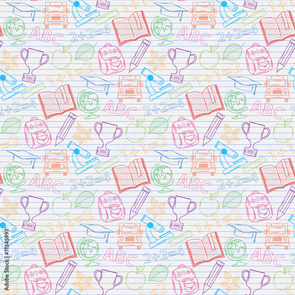 Seamless pattern Back to school on the notebook sheet in line