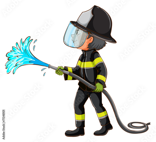 A simple drawing of a fireman holding a hose