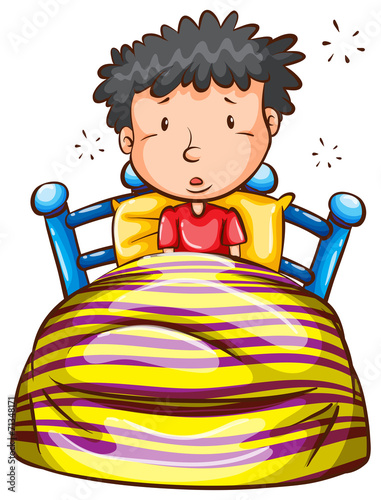 A coloured sketch of a boy waking up early