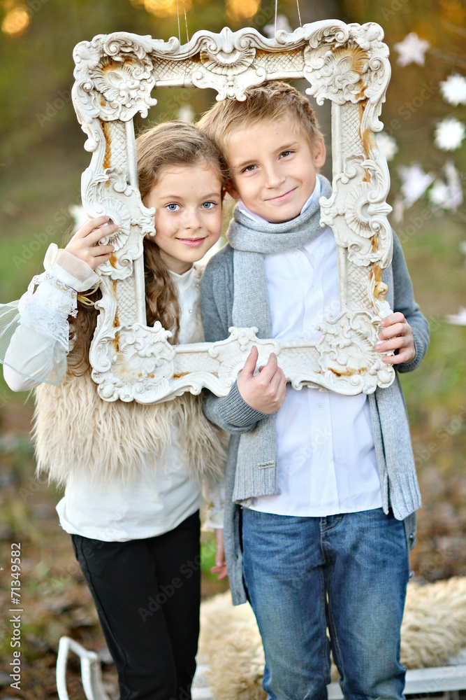 portrait of little boys and girls i in a Christmas style portrait of little boys and girls i in a Christmas style