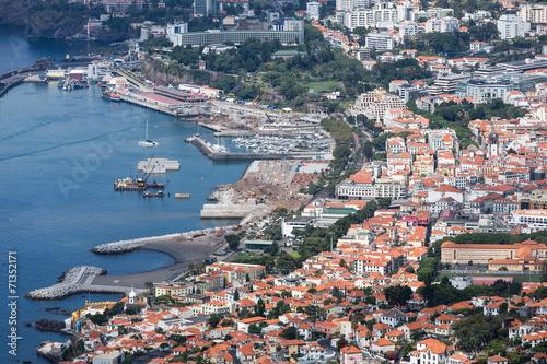 Aerial cityscape port area of Funchal, Madeira Island, Portugal © Kruwt