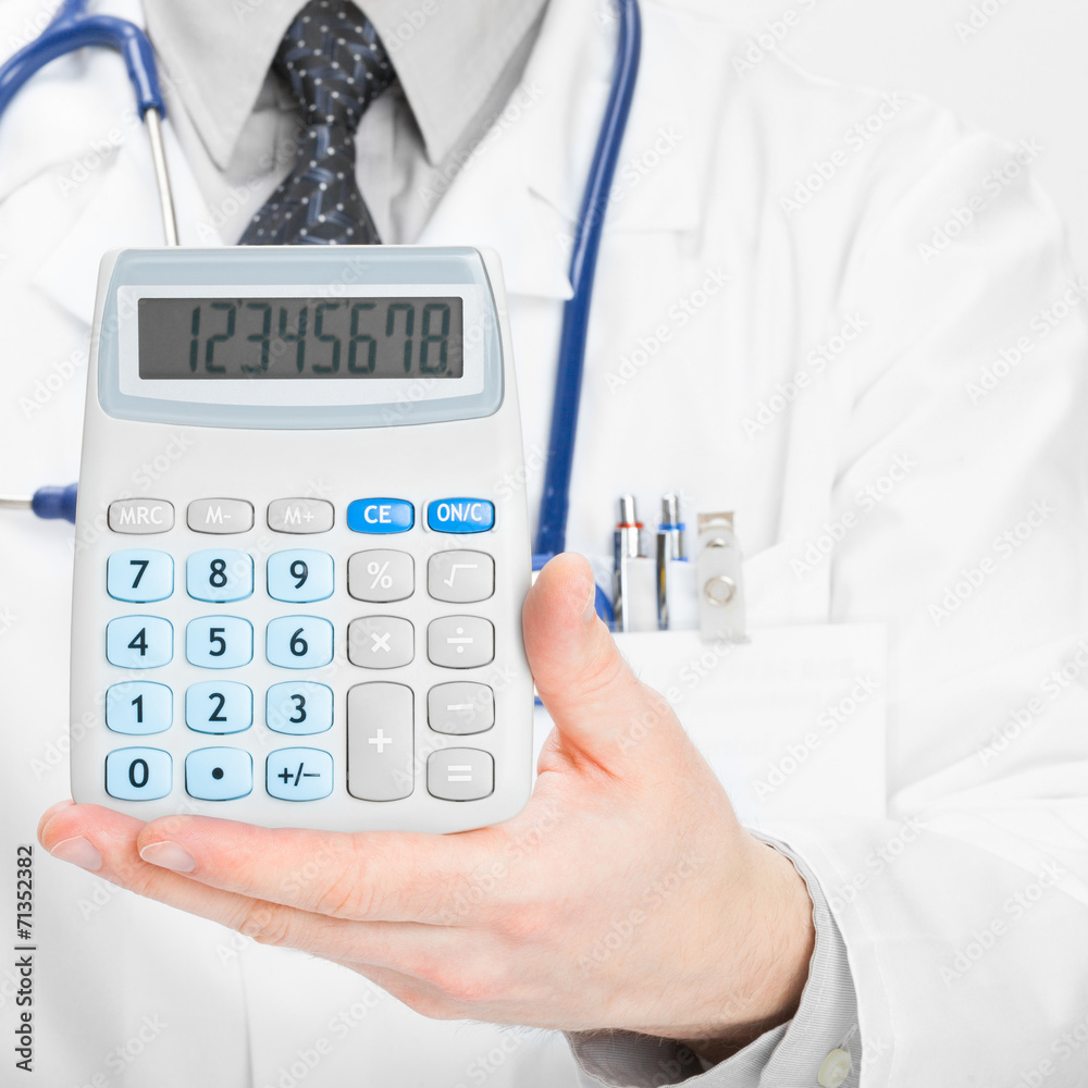 Doctor with calculator - heath care concept - 1 to 1 ratio Doctor with calculator - heath care concept - 1 to 1 ratio