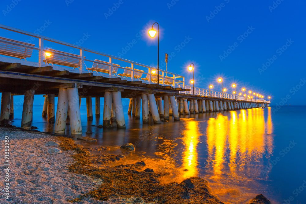 Fototapeta premium Baltic pier in Gdynia Orlowo at night, Poland