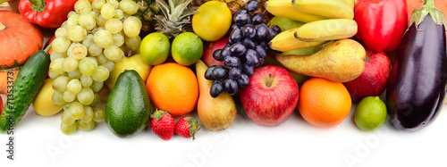 fresh fruits and vegetables isolated on white