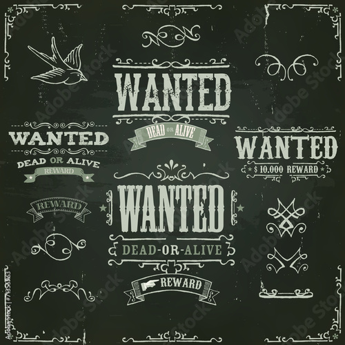 Wanted Vintage Western Banners On Chalkboard