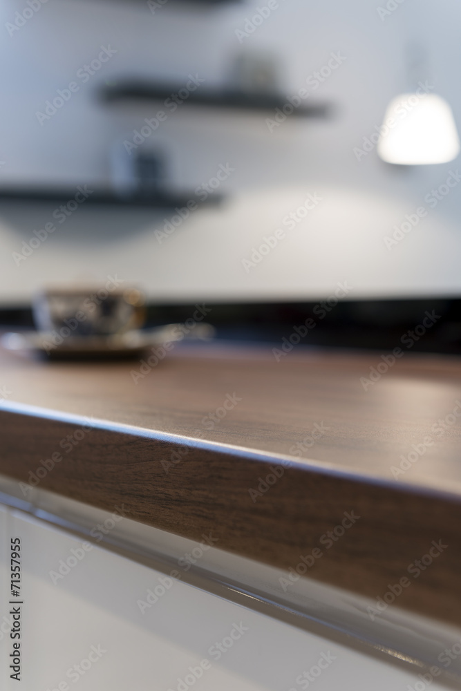 Top of wooden and modern kitchen space Top of wooden and modern kitchen space