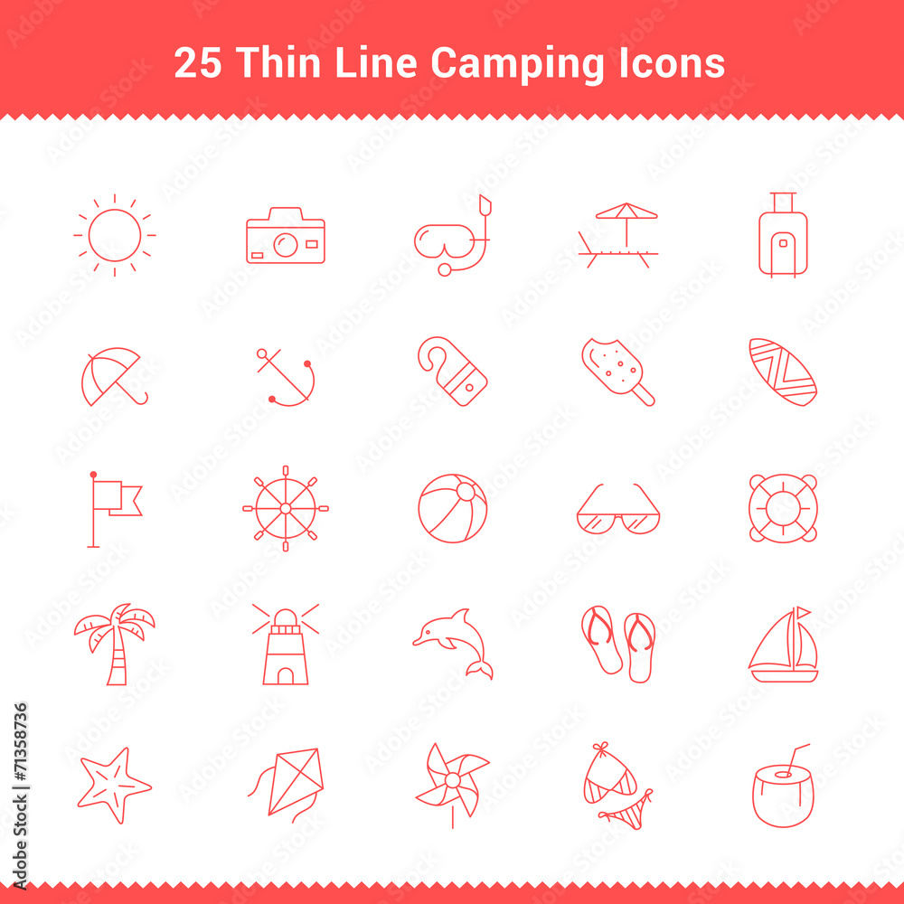 Set of Thin Line Stroke Beach Icons Set of Thin Line Stroke Beach Icons