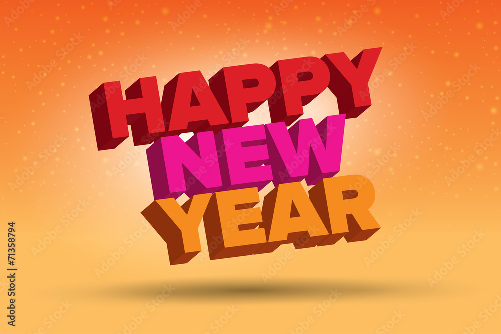 Fototapeta premium Colorful illustration. Happy new year card in warm colors