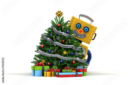 Happy Toy robot with christmas tree and presents photo