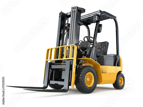 Forklift truck on white isolated background. photo