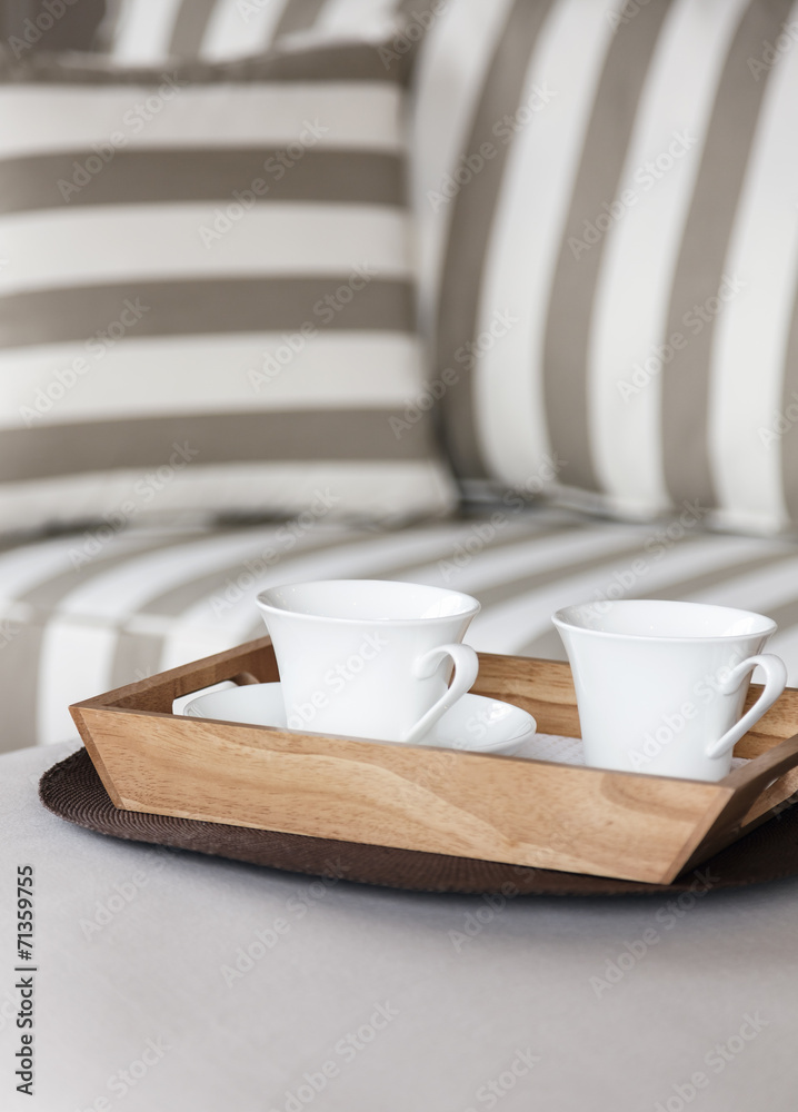 Living room sofa and coffee in wooden tray Living room sofa and coffee in wooden tray