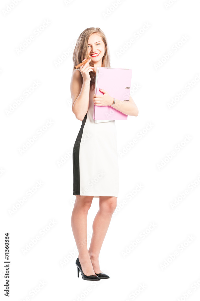 Business woman holding a portfolio and a cuban cigar.