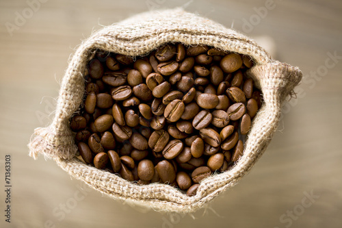 coffee beans in burlap sack