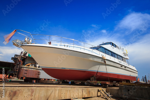 Ship waiting for repairs on a dry dock