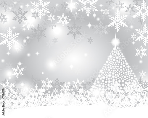 Silver christmas background with shiny Christmas tree