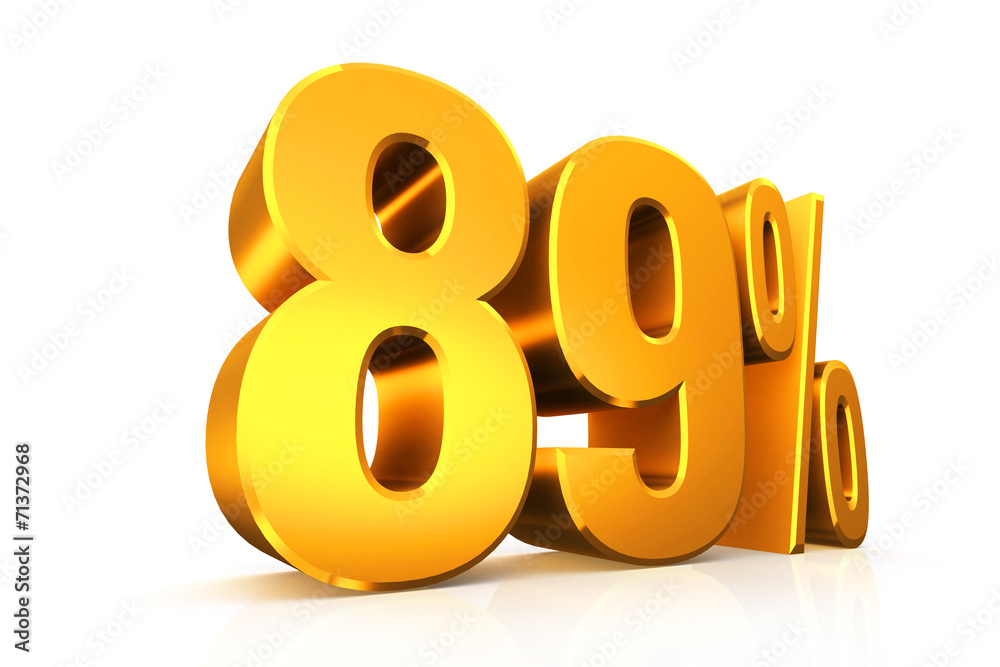3D render text in 89 percent in gold
