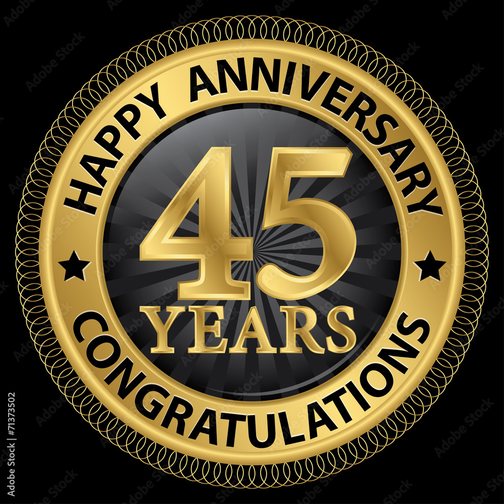 45 years happy anniversary congratulations gold label with ribbo
