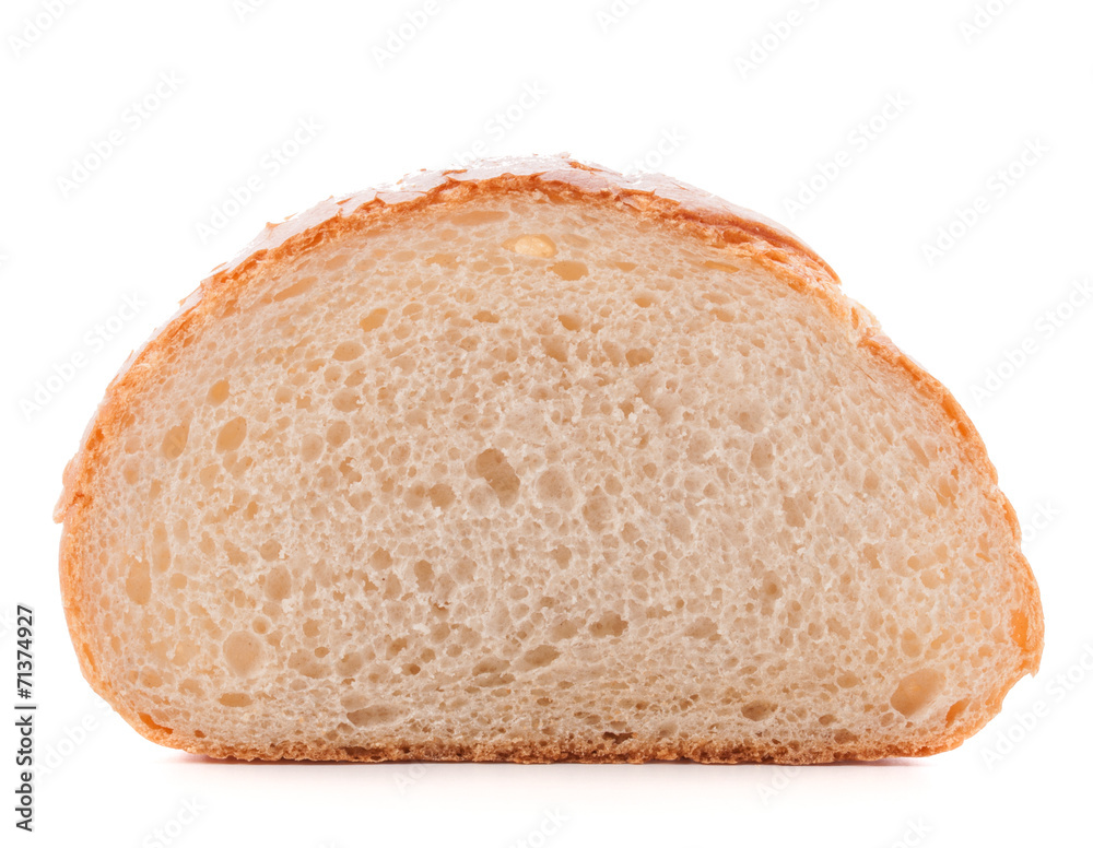 Hunk or slice of fresh white bread isolated on white background