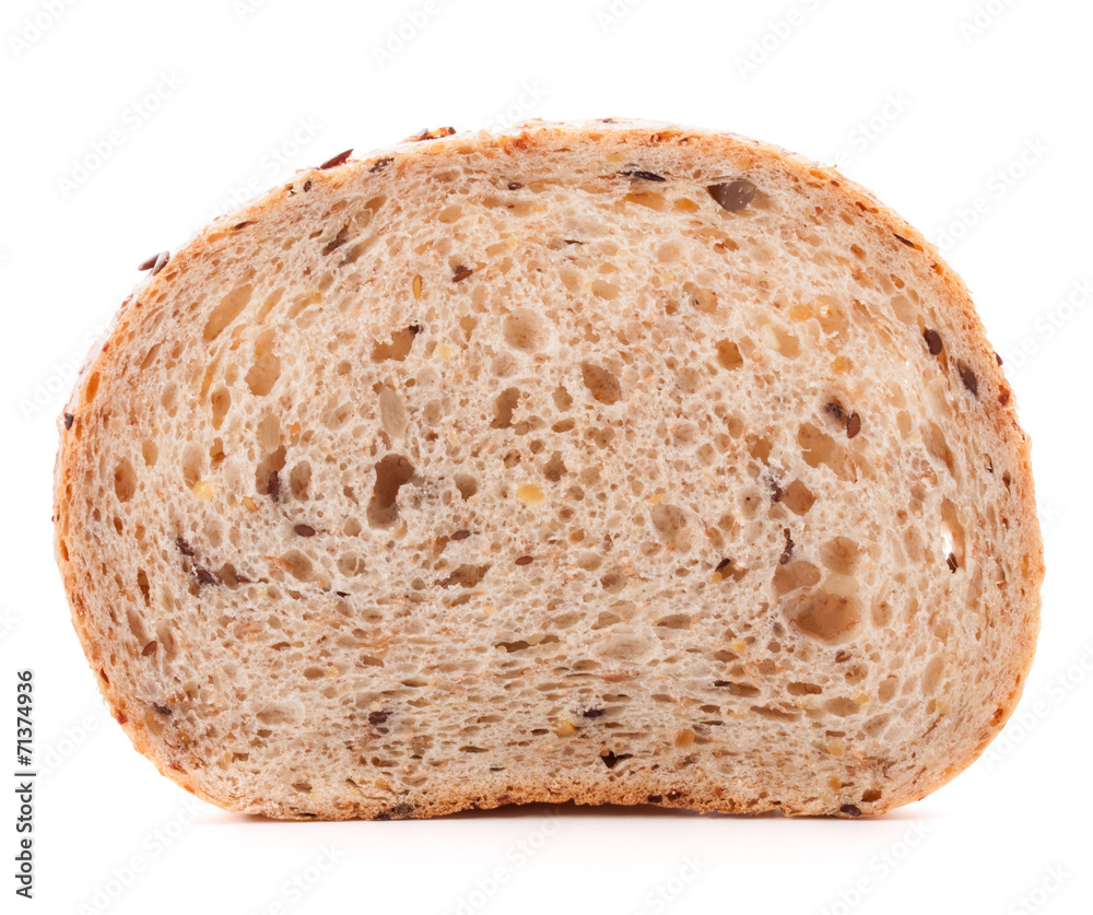 Slice of fresh white grained bread isolated on white background